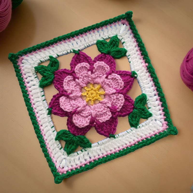 Frangipani Floral Granny Square Crochet Pattern, Colorful Mandala - Image 9
