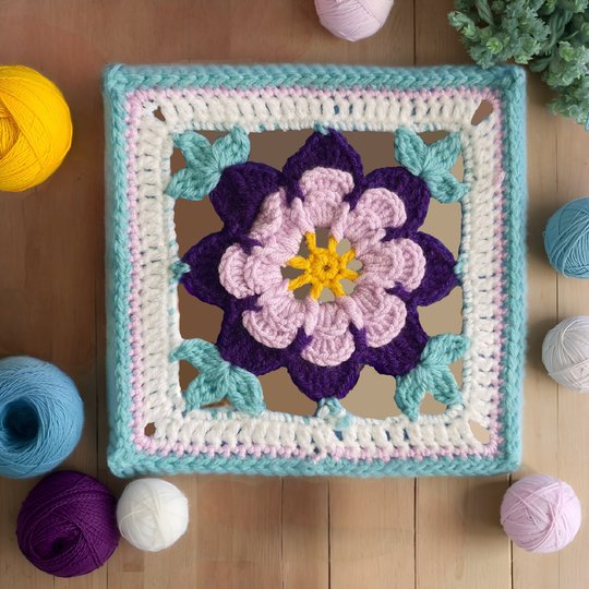 Frangipani Floral Granny Square Crochet Pattern, Colorful Mandala