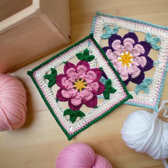 Frangipani Floral Granny Square Crochet Pattern, Colorful Mandala
