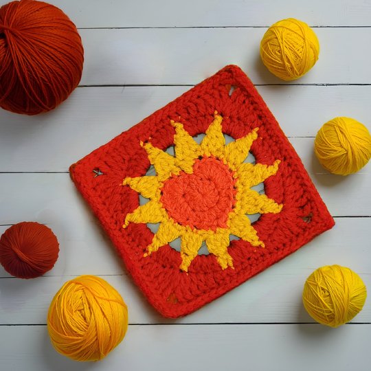 Sunny Heart Granny Square - Valentine Crochet Pattern