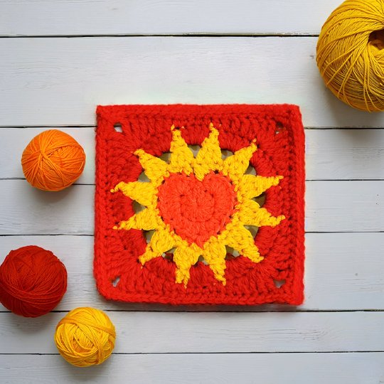 Sunny Heart Granny Square - Valentine Crochet Pattern