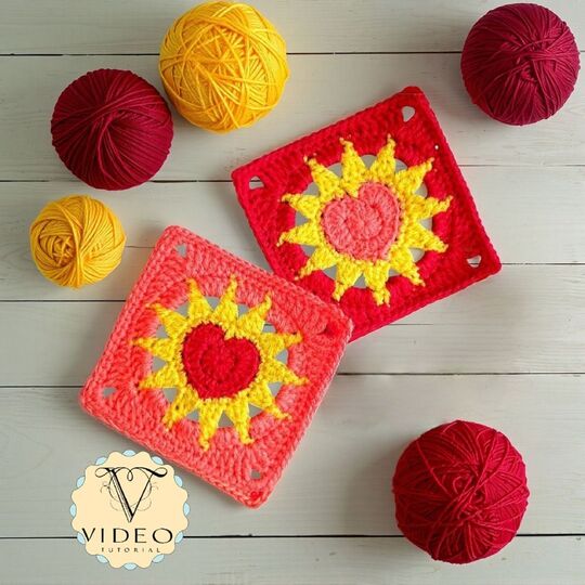Sunny Heart Granny Square - Valentine Crochet Pattern