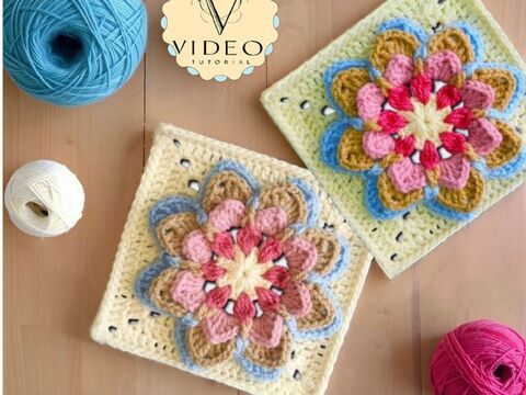 Lotus Mandala Granny Square Pattern – 3D Flower Crochet