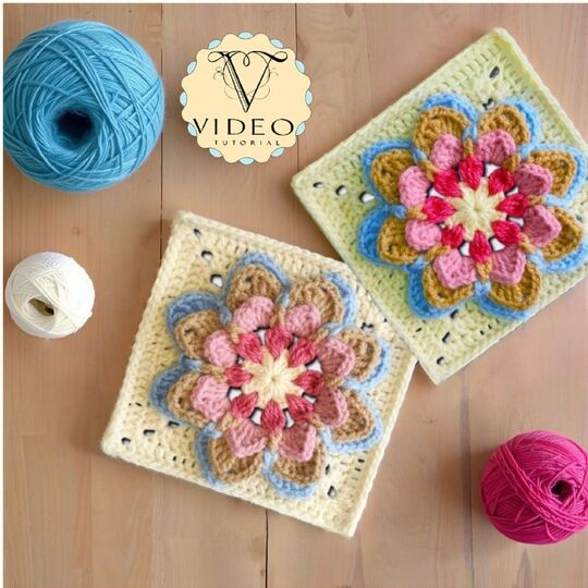 Lotus Mandala Granny Square Pattern – 3D Flower Crochet