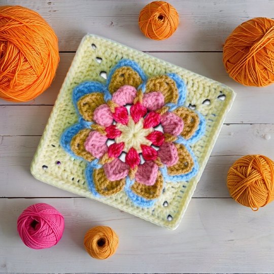 Lotus Mandala Granny Square Pattern – 3D Flower Crochet