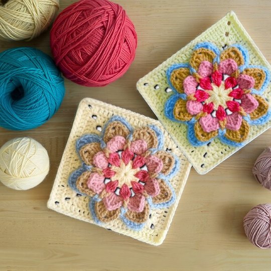 Lotus Mandala Granny Square Pattern – 3D Flower Crochet