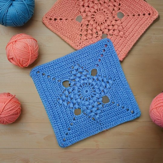 Star Granny Square Crochet Pattern with Puff Stitch and Openwork Design