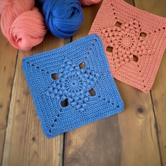 Star Granny Square Crochet Pattern with Puff Stitch and Openwork Design