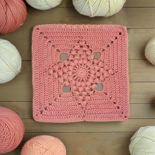 Star Granny Square Crochet Pattern with Puff Stitch and Openwork Design