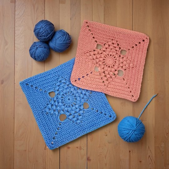 Star Granny Square Crochet Pattern with Puff Stitch and Openwork Design