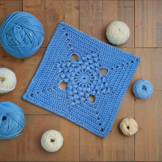 Star Granny Square Crochet Pattern with Puff Stitch and Openwork Design