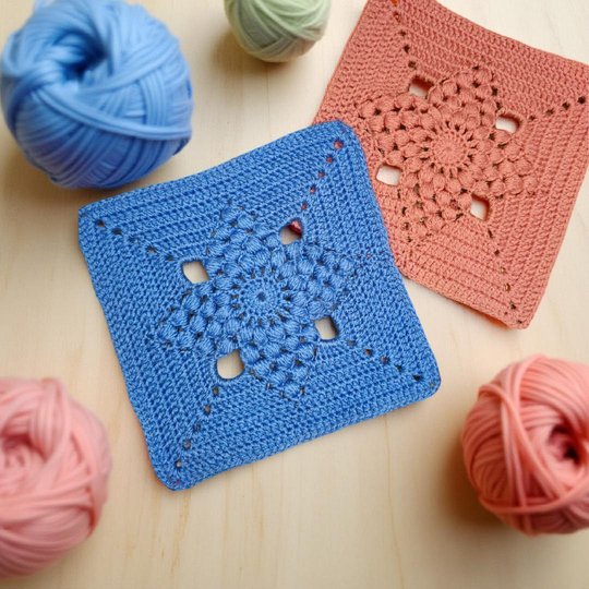 Star Granny Square Crochet Pattern with Puff Stitch and Openwork Design