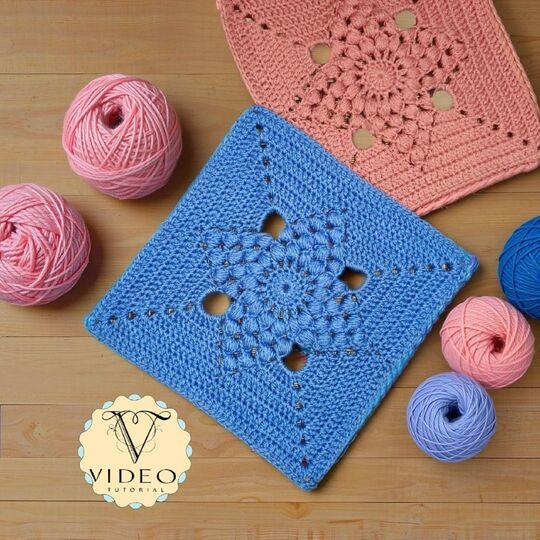 Star Granny Square Crochet Pattern with Puff Stitch and Openwork Design