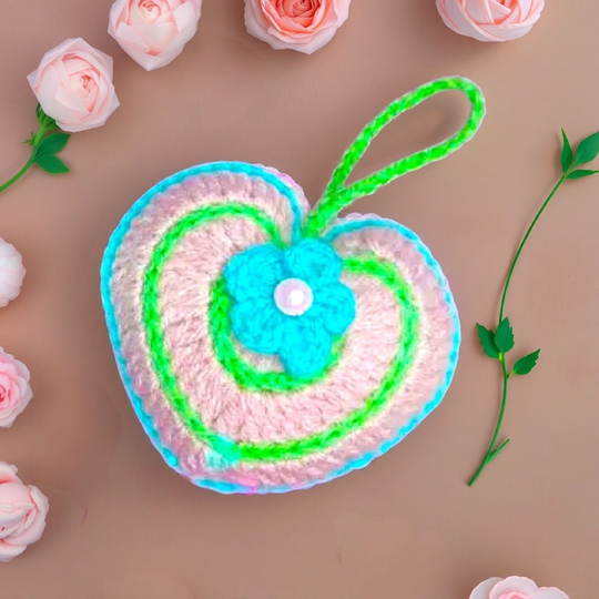 Valentines Plush Crochet Heart Pillow