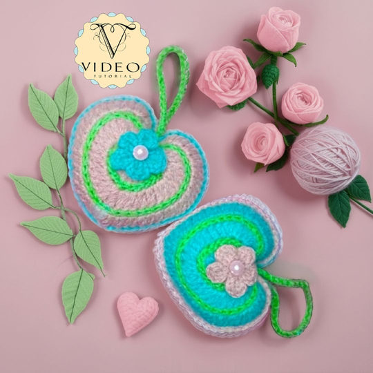 Valentines Plush Crochet Heart Pillow