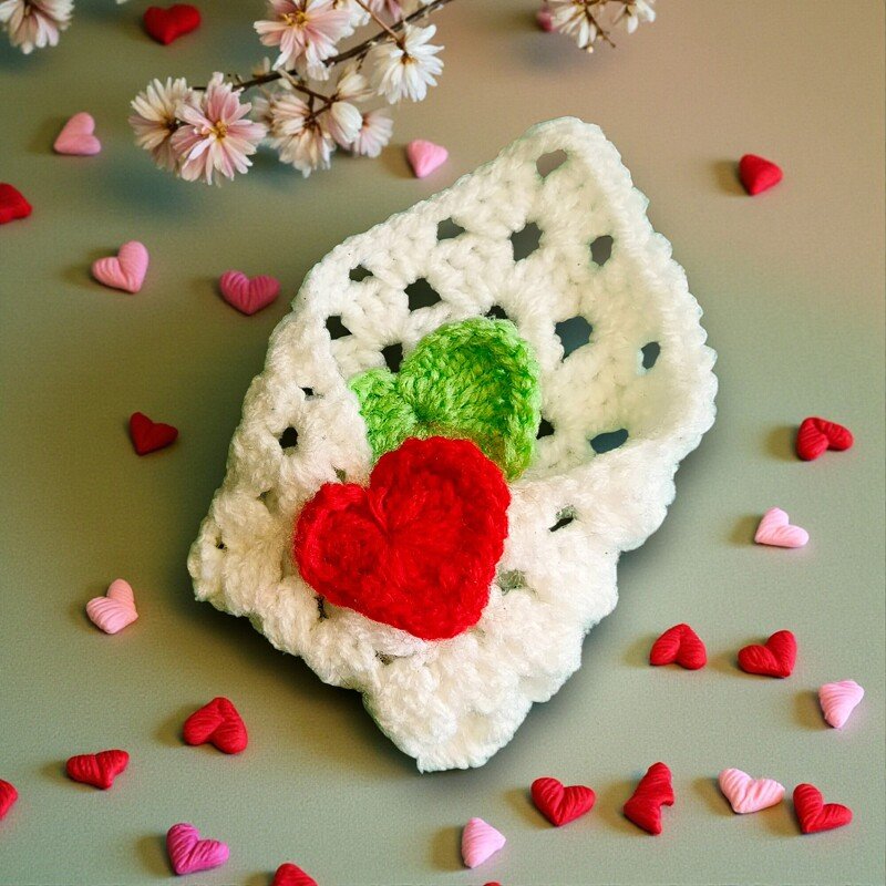 Valentines Plush Pocket Hug, Granny Square Envelope + 3 Heart Sizes - Image 11