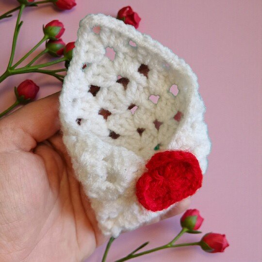 Valentines Plush Pocket Hug, Granny Square Envelope + 3 Heart Sizes