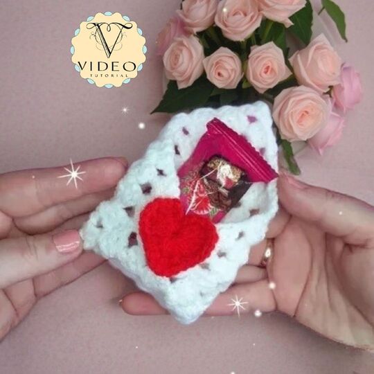 Valentines Plush Pocket Hug, Granny Square Envelope + 3 Heart Sizes