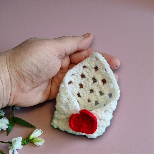 Valentines Plush Pocket Hug, Granny Square Envelope + 3 Heart Sizes