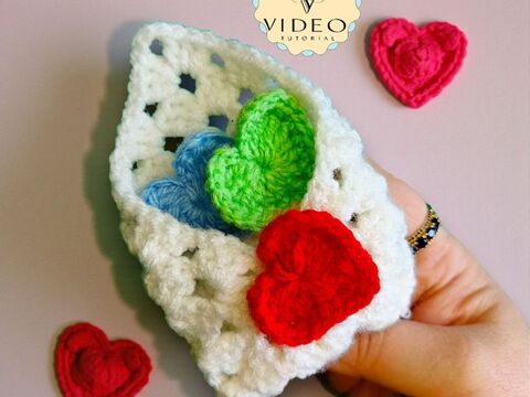 Valentines Plush Pocket Hug, Granny Square Envelope + 3 Heart Sizes