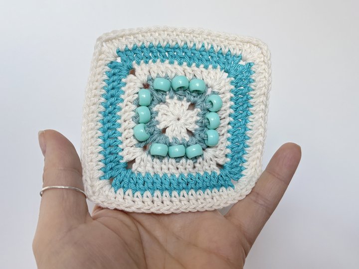 Solid granny square with beads, Beaded Crochet Fidget Square