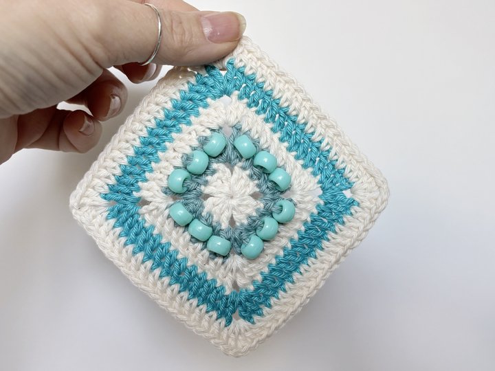 Solid granny square with beads, Beaded Crochet Fidget Square