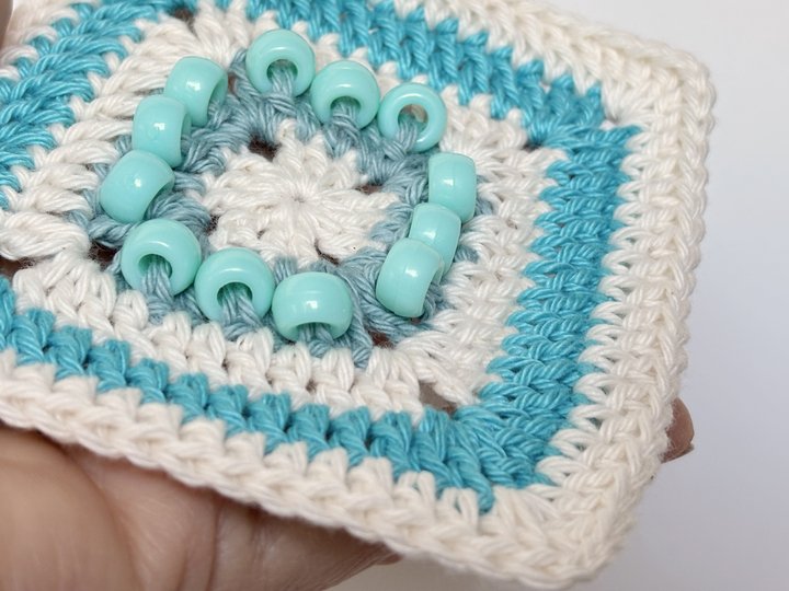 Solid granny square with beads, Beaded Crochet Fidget Square