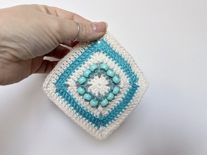 Solid granny square with beads, Beaded Crochet Fidget Square