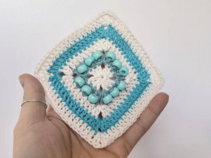 Solid granny square with beads, Beaded Crochet Fidget Square