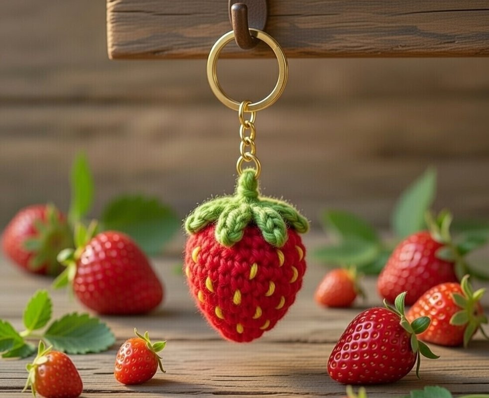 Crochet Strawberry Keychain Pattern – PDF + English Video Tutorial