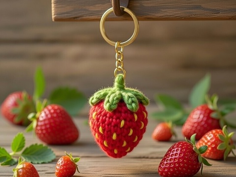 Crochet Strawberry Keychain Pattern – PDF + English Video Tutorial