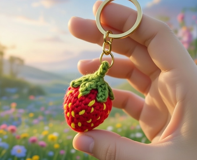 Crochet Strawberry Keychain Pattern – PDF + English Video Tutorial