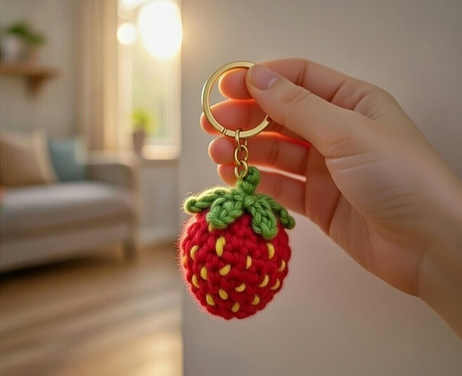 Crochet Strawberry Keychain Pattern – PDF + English Video Tutorial