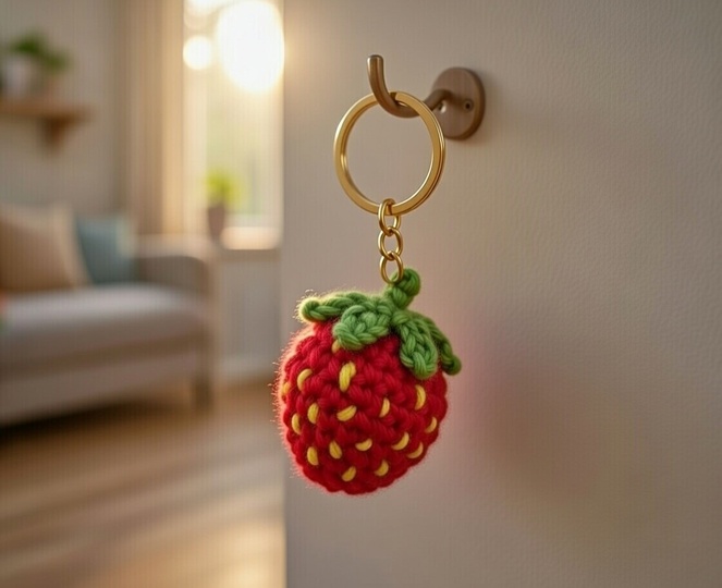 Crochet Strawberry Keychain Pattern – PDF + English Video Tutorial