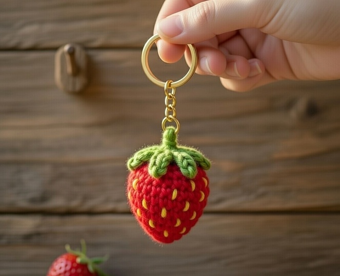 Crochet Strawberry Keychain Pattern – PDF + English Video Tutorial