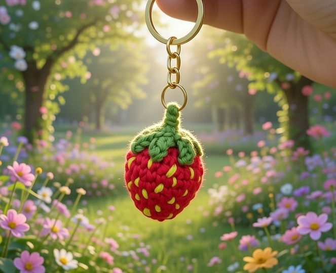 Crochet Strawberry Keychain Pattern – PDF + English Video Tutorial