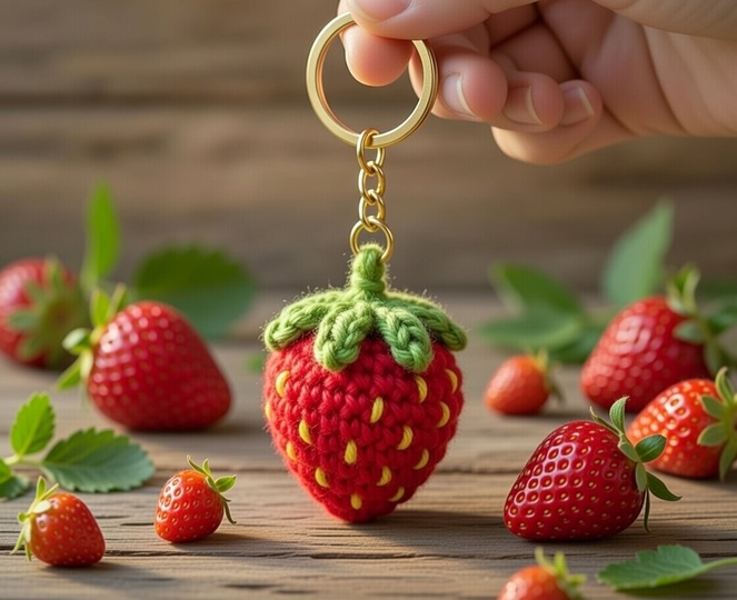 Crochet Strawberry Keychain Pattern – PDF + English Video Tutorial