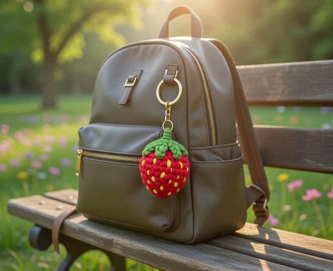 Crochet Strawberry Keychain Pattern – PDF + English Video Tutorial