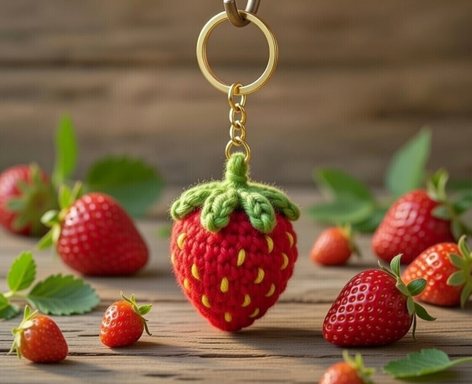 Crochet Strawberry Keychain Pattern – PDF + English Video Tutorial