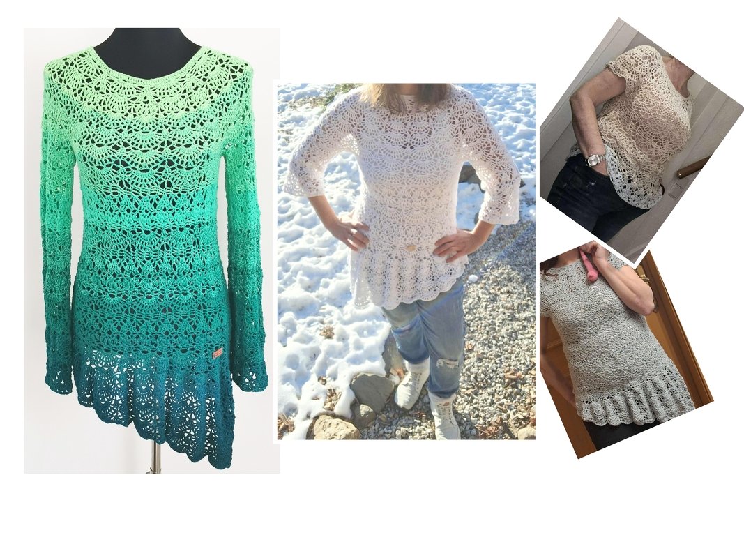 Tunika/Shirt/Kleid Willow, gerade oder schräg, Häkelanleitung