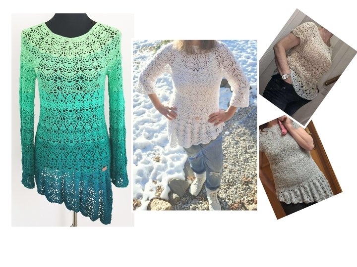 Tunika/Shirt/Kleid Willow, gerade oder schräg, Häkelanleitung