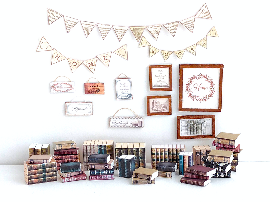 Kleine Bibliothek - Bastelbögen für Miniatur-Bücherattrappen und Dekoration