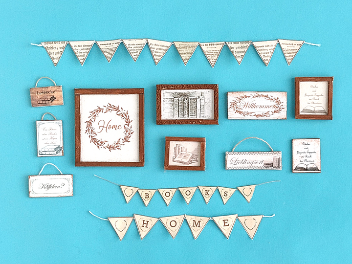 Kleine Bibliothek - Bastelbögen für Miniatur-Bücherattrappen und Dekoration