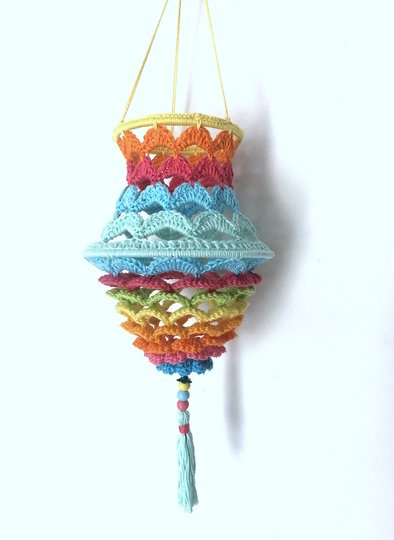 Crochet Pattern Boho Flowers Lampion, floral design lantern, PDF US terms