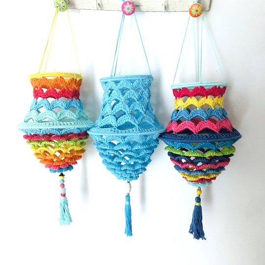 Crochet Pattern Boho Flowers Lampion, floral design lantern, PDF US terms
