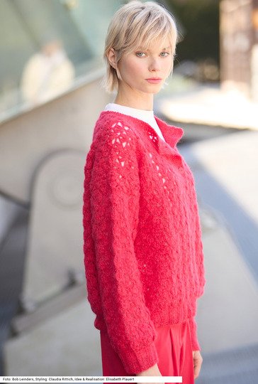 Häkelpullover mit Poloausschnitt