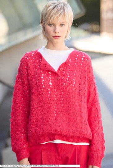 Häkelpullover mit Poloausschnitt