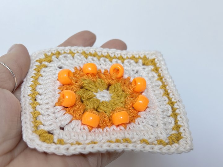 Sunburst Granny Square Beads | Beaded Crochet Fidget Square | Sun Motif