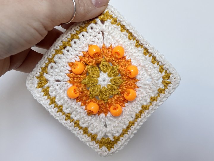 Sunburst Granny Square Beads | Beaded Crochet Fidget Square | Sun Motif
