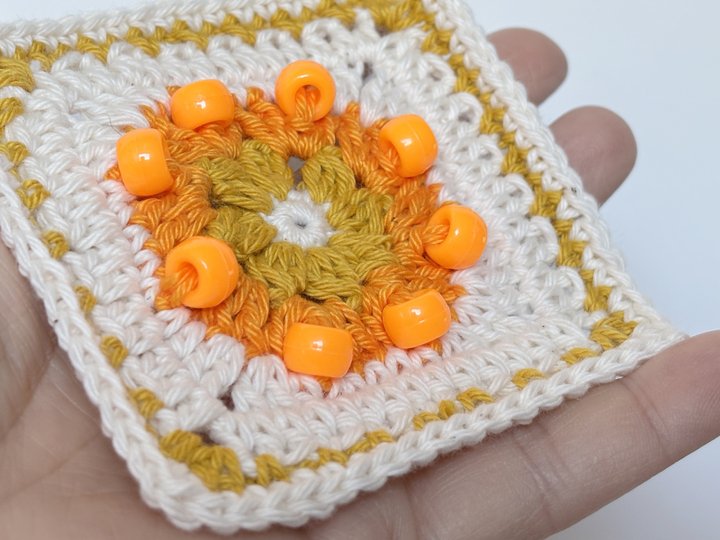 Sunburst Granny Square Beads | Beaded Crochet Fidget Square | Sun Motif